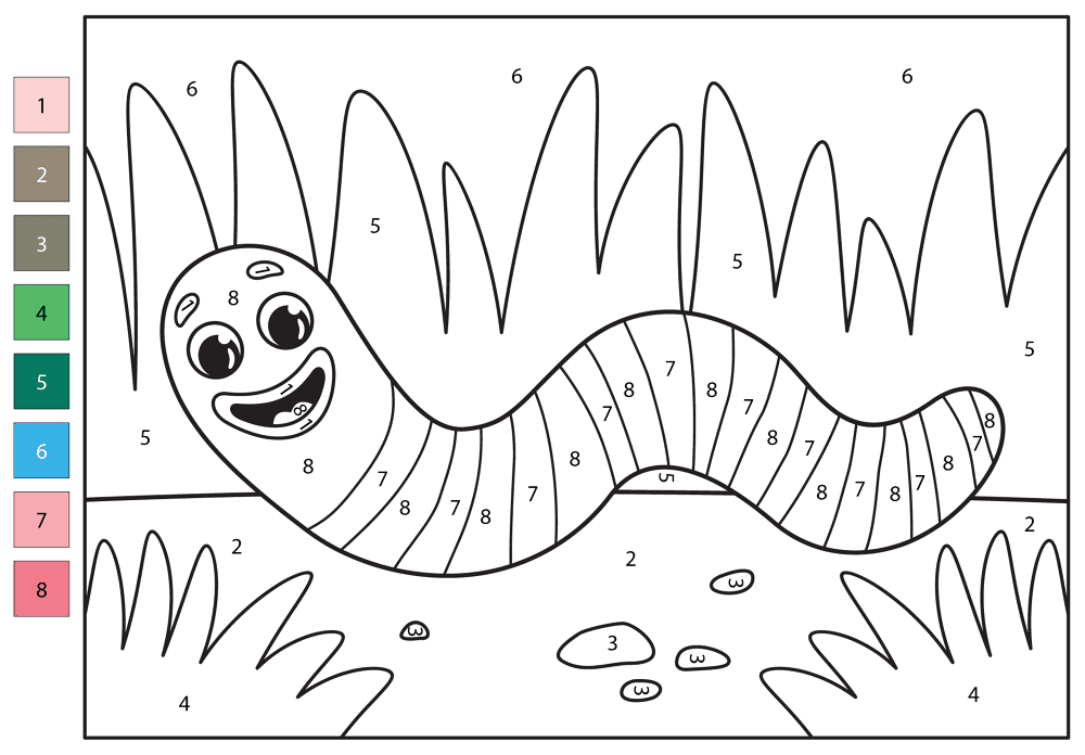 Worm Color By Number Coloring Page Md Coloring Page — Free Printable — free printable coloring page
